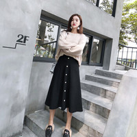 BANDALY 半身裙女2020春季女装新款黑色毛线针织chic中长款a字伞裙复古毛裙子 ywBJ0432 经典黑 L