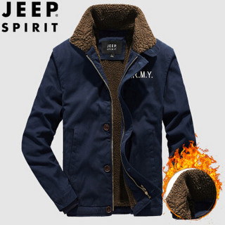 吉普 JEEP 男棉服2019冬季男士休闲保暖工装风加绒加厚青年时尚夹克外套男  HX1855 蓝色 L