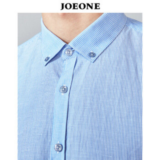 九牧王（JOEONE）短袖衬衫 男士棉麻简约凉感舒适透气衬衣-厂180/100A[52]蓝条JC492242T