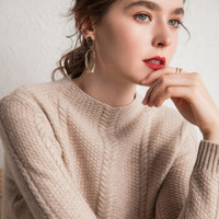 BANDALY 羊绒衫2019冬季女装新款半高领加厚纯色羊绒针织打底衫宽松套头毛衣 GZHBD9991120 奶茶 S