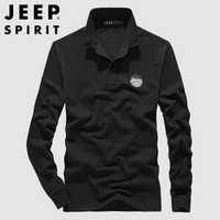 吉普 JEEP 男衬衫2019秋冬季新品男士休闲商务翻领纯色POLO衫男青年时尚上衣男装 RSC96032 黑色 3XL