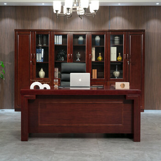 ZHONGWEI 中伟 老板桌大班台经理桌办公桌主管桌油漆实木贴皮总裁桌 1.8米+老板椅