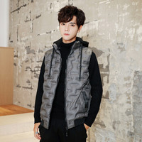 鳄鱼恤 CROCODILE 马甲男2019冬季潮流大码宽松无袖连帽青年商务休闲保暖外套男ZMN1676 灰色 2XL