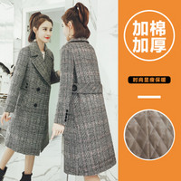 AUDDE 2019冬季新款女装新品毛呢大衣女格子毛呢外套女中长款韩版女 yzYKX99788 灰色格子（加棉款） XS