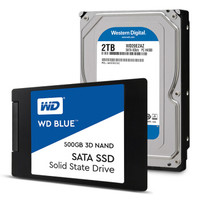 Western Digital 西部数据 蓝盘 机械硬盘 2TB +固态硬盘 500GB 套装