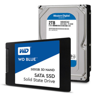 Western Digital 西部数据 蓝盘 机械硬盘 2TB +固态硬盘 500GB 套装