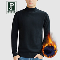 吉普盾加绒保暖高领针织衫2019秋冬新品韩版修身毛线上衣休闲打底毛衣男 黑色 2XL