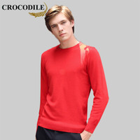 鳄鱼恤（CROCODILE）羊毛衫 男士2019秋冬时尚潮流圆领休闲修身打底衫纯色毛衣 721-1-XY88-1 中国红 46