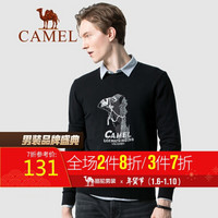 骆驼（CAMEL）男装 2019秋季新款圆领针织衫男微弹保暖打底衫毛衣男 D9H400256 黑色_XXXL