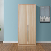 中伟二门木质更衣柜简约北欧衣柜员工储物柜卧室衣橱柜衣帽柜出租公寓板式组装简易衣柜 原木色 830*500*2000