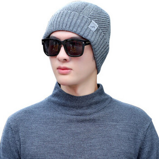 GLO-STORY毛线帽男 冬季新款加绒加厚时尚运动贴标男女通用情侣帽子 MMZ934081 灰色