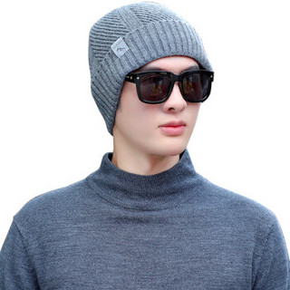 GLO-STORY毛线帽男 冬季新款加绒加厚时尚运动贴标男女通用情侣帽子 MMZ934081 灰色