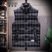 啄木鸟（TUCANO）马甲男2019冬季新款简约时尚条纹无袖背心修身保暖棉衣外套男装衣服 格子 2XL
