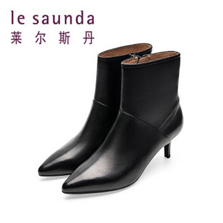 莱尔斯丹 le saunda 女鞋时尚优雅尖头拉链高跟女脚踝短靴 LS 9T60501 黑色 35