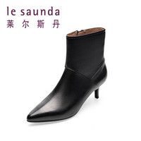 莱尔斯丹 le saunda 女鞋时尚优雅尖头拉链高跟女脚踝短靴 LS 9T60501 黑色 35