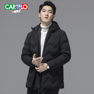 卡帝乐鳄鱼(CARTELO)羽绒服男士2019冬季新款加厚连帽中长款冬装时尚保暖男装外套 黑色 XL