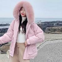 MAX WAY 女装  2019冬季短款ins港风连帽棉服百搭韩版棉衣QDmw0823 粉色 XL
