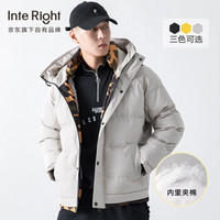 INTERIGHT 棉衣男2019冬季新款短款棉服男士加厚连帽保暖上衣休闲纯色青年棉袄男装外套 WSL-608 米白 M