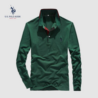 U.S. POLO ASSN.长袖POLO衫男2019秋季新款纯棉t恤男士翻领休闲宽松衣服男体恤 6193105072 绿色 L(50)