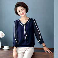 俞兆林 2019秋冬妈妈装长袖打底衫中老年女装中年女T恤宽松YTTC198117藏青色3XL