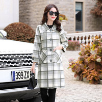 丽乔 毛呢大衣女中长款显瘦冬季2019新款女装时尚气质百搭休闲翻领优雅潮 yzYIXG6027 军绿格 M