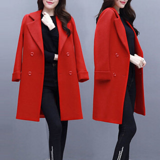 凡淑 毛呢大衣女2019冬季新品女装中长款韩版大码呢子大衣宽松显瘦气质外套 XDD06 红色 XL