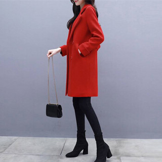 凡淑 毛呢大衣女2019冬季新品女装中长款韩版大码呢子大衣宽松显瘦气质外套 XDD06 红色 XL