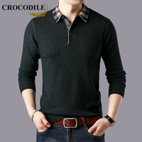 鳄鱼恤（CROCODILE）羊毛衫 男士2019秋冬时尚潮流商务休闲打底衫衬衣领毛衣 721-1-X7912 咸菜绿 180/120