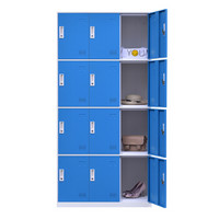 盛浪彩色更衣柜多门柜员工储物柜存包柜健身房浴室柜十二门白框蓝色