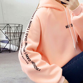 薇图（vitto）女装 2019年秋季韩版连帽加厚长袖慵懒风字母印花卫衣NYml129VT 粉色 XL