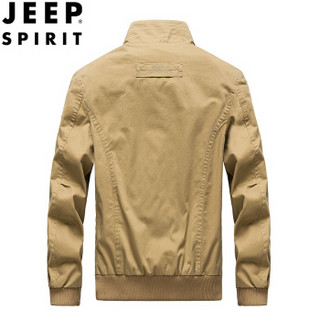 吉普 JEEP 2019秋冬季新款男士休闲立领拉链夹克中青年纯色棉茄克外套上衣  WGQ048 卡其 2XL