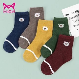 猫人（MiiOW）女童棉袜四季款中大童卡通提花儿童中筒袜子3-12岁5双装 混色5双装（1024-2） L（8-12岁）