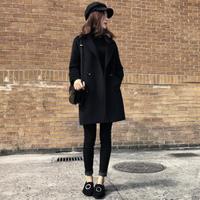 丽乔 毛呢大衣女中长款冬季2019新款女装新品赫本毛呢外套女修身显瘦黑呢子大衣 XDD21 黑色 S