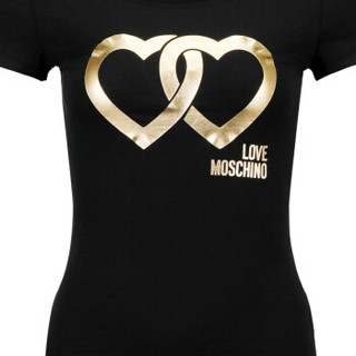 LOVE MOSCHINO 莫斯奇诺 黑色心连心图案短袖T恤衫 W 4 B19 4X E 2065 C74 46 女款