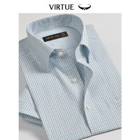 Virtue富绅休闲格子男士短袖抗皱透气宽松衬衫 C404S13M 蓝绿格纹 40