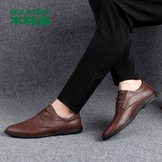 木林森（MULINSEN）韩版简约商务休闲鞋男鞋 时尚青年休闲皮鞋男系带牛皮单鞋子2127 棕色 39码