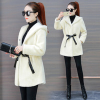 丽乔 加厚毛呢大衣女冬季2019新款女装双面呢流行外套百搭潮 HZD268-070 米白色 XL