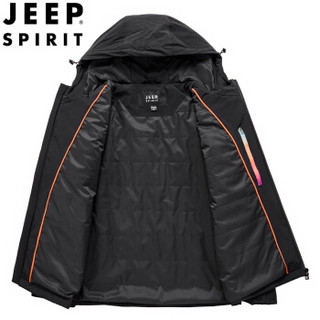 吉普 JEEP 棉衣男2019秋冬加棉保暖外套中青年休闲连帽棉服  MGLL0002 黑色 2XL