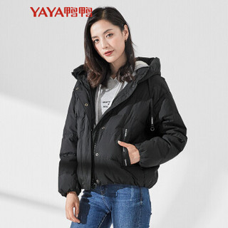 鸭鸭（YAYA）羽绒服女短款韩版时尚保暖连帽羽绒服 B-58993 黑色 155