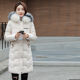 米兰茵（MILANYIN）女装  2019新款冬装韩版大毛领棉衣连帽修身显瘦棉服NYml998 白色 M