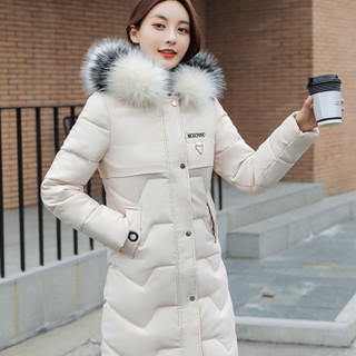 米兰茵（MILANYIN）女装  2019新款冬装韩版大毛领棉衣连帽修身显瘦棉服NYml998 白色 M