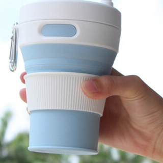 御良材 硅胶折叠水杯 厨房搅拌杯 旅行折叠杯 伸缩杯 便携漱口杯 硅胶咖啡杯(防烫-蓝)450ml YG-ZDB-F45L