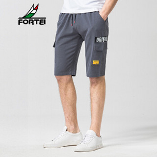 富铤（FORTEI）男士短裤 2020夏季新款休闲潮流日常百搭宽松薄款多袋五分工装裤 39651012 深灰 4XL