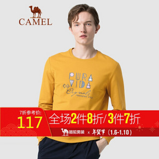 骆驼（CAMEL）男装 2019秋季新款男士休闲卫衣韩版圆领字母印花打底衫男潮 D9Q374370 土黄_XXL