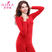 雅黛俪保暖内衣男女士圆领棉质基础打底薄款情侣纯色秋衣秋裤套装DYL41600-1 女款 大红 M