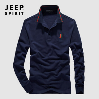 吉普JEEP 长袖T恤男POLO衫2019秋季新品翻领棉质男士潮休闲男装上衣 RSC96037 深蓝色 M