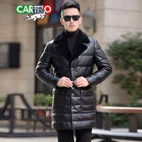 卡帝乐鳄鱼（CARTELO）羽绒服 男士时尚潮流翻领中长款保暖皮羽绒服外套1616-1712黑色4XL