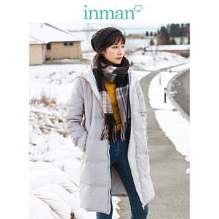 茵曼（INMAN）2019冬装新款纯色连帽拉链直筒宽松保暖长款羽绒服外套女 18941|21573 贵族灰 L