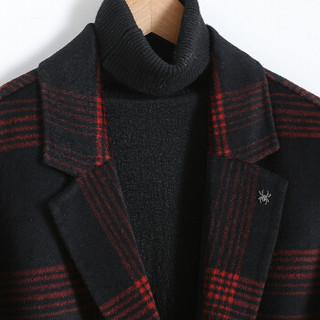鸭鸭（YAYA）毛呢大衣男2019冬季新款双面羊毛呢格子中长款韩版保暖外套GSMN3036 红格 M
