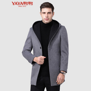 鸭鸭（YAYA）毛呢大衣男2019新款羊毛呢连帽中长款休闲时尚保暖外套GSMN3031 灰色 XL